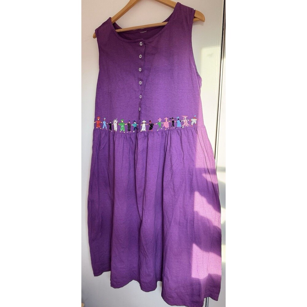 Vintage Purple Jumper Dress Maxi L Art To Wear Hand Painted People Of The World - Picture 8 of 16